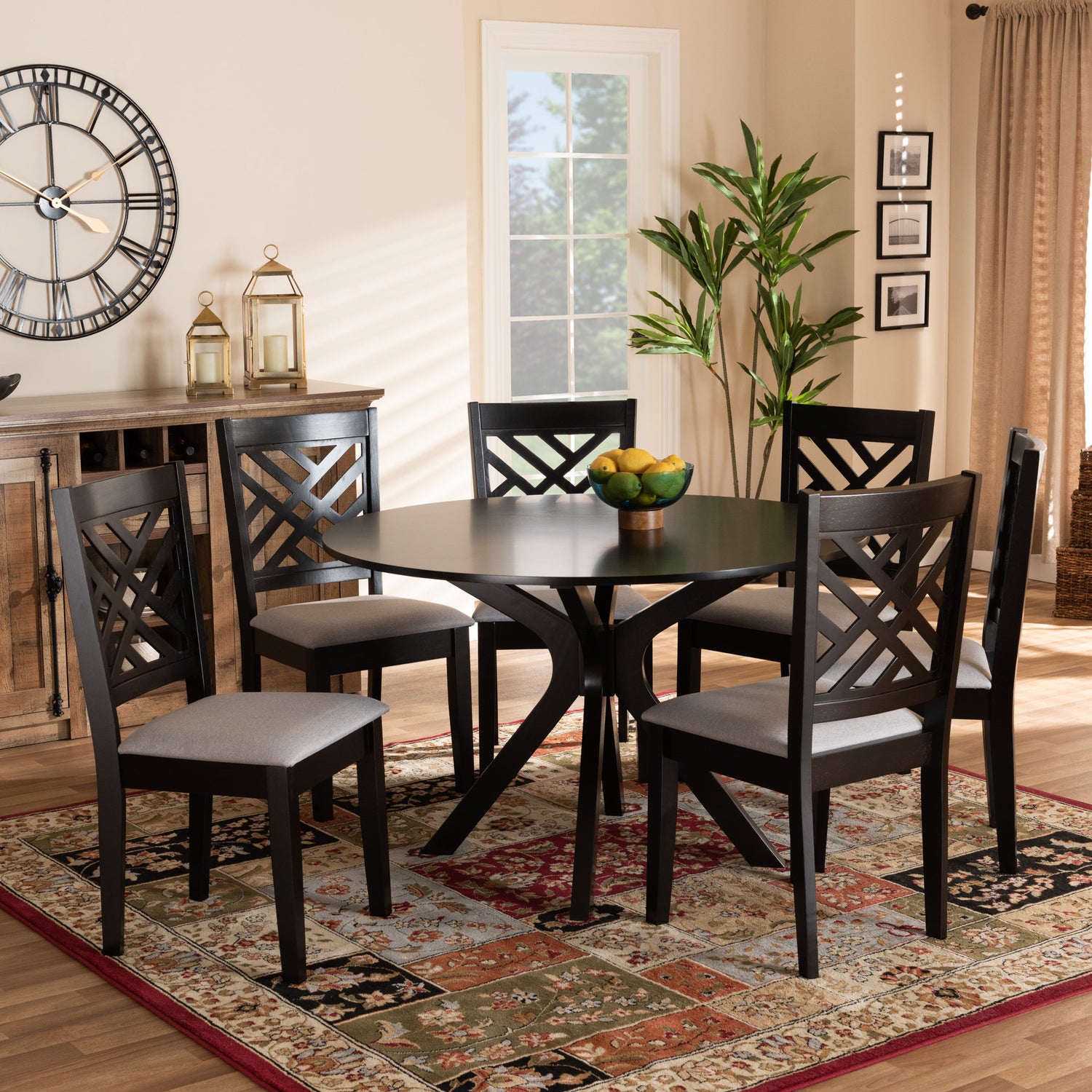 Norah Dining Set Modern Contemporary Grey Fabric Upholstered Dark Brown Finished Wood 7-Piece