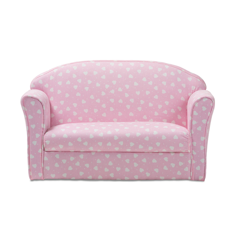 Erica Kids 2-Seater Sofa Modern Pink and White Heart Patterned Fabric Upholstery for Children's Rooms