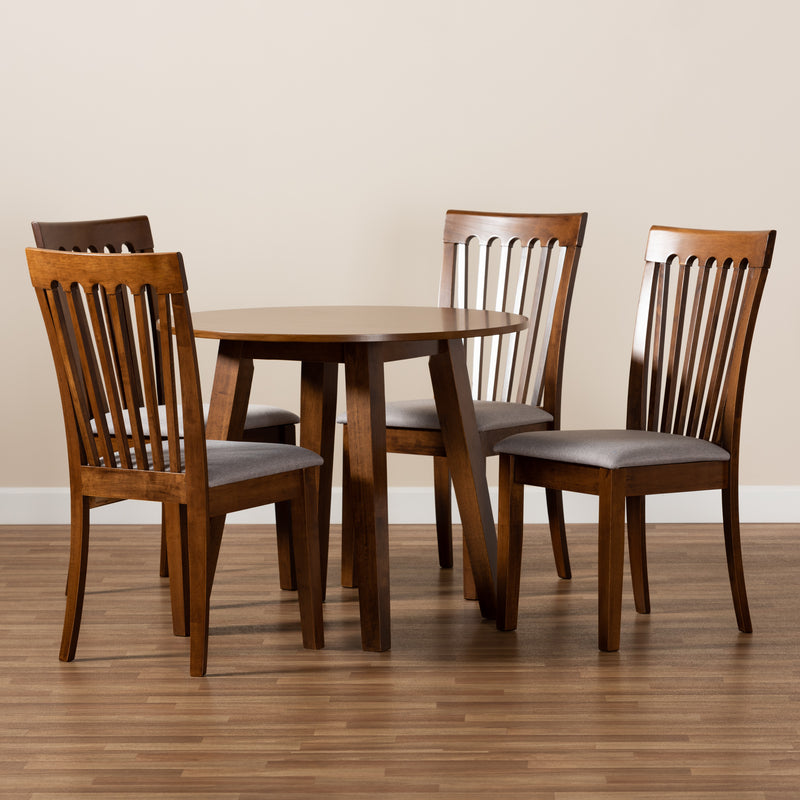 Lida 5-Piece Dining Set Modern Grey Fabric Upholstered Chairs with Walnut Brown Finished Wood Table