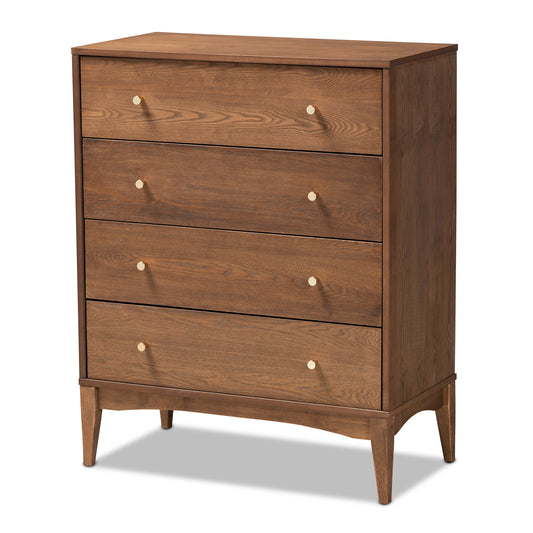 Landis Mid-Century Modern 4-Drawer Chest in Ash Walnut Finish - Stylish Storage for Bedroom or Living Room