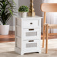 Pratt Modern End Table with 3 Drawers, White Wood and Rattan Design for Living Room or Bedroom Storage