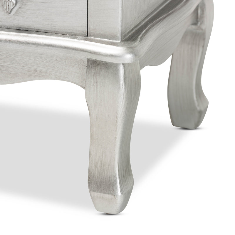 Callen End Table Classic and Traditional Brushed Silver Finished Wood 3-Drawer