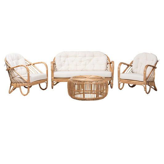 Aliane Modern Bohemian Living Room Set 4-Piece Natural Brown Antique Rattan Furniture Collection for Stylish Home Decor