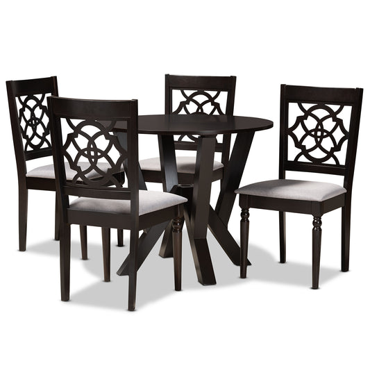 Alma Dining Set Modern 5-Piece Grey Fabric Upholstered with Dark Brown Finished Wood