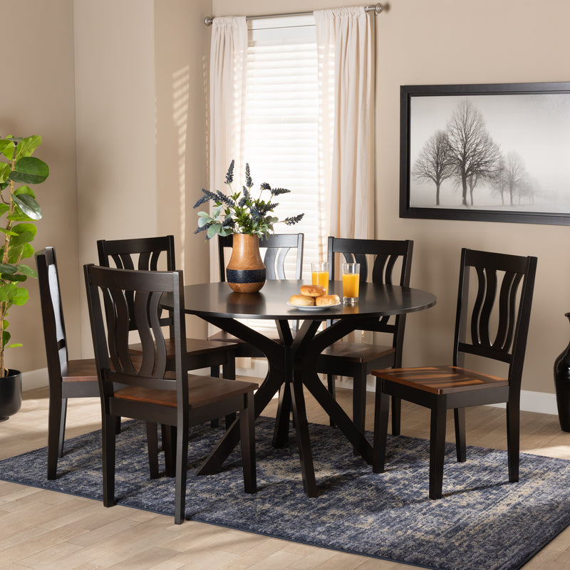 Mare Dining Set Modern and Contemporary Transitional Dark Brown Finished Wood 7-Piece