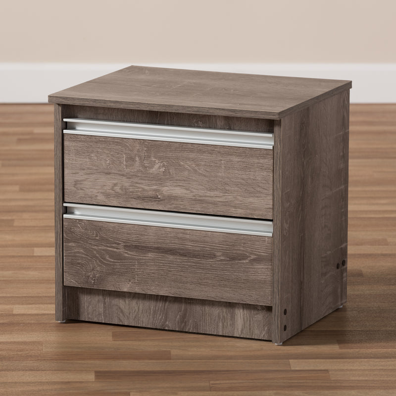 Gallia Nightstand - Modern Oak Brown Finished 2-Drawer Bedroom Furniture