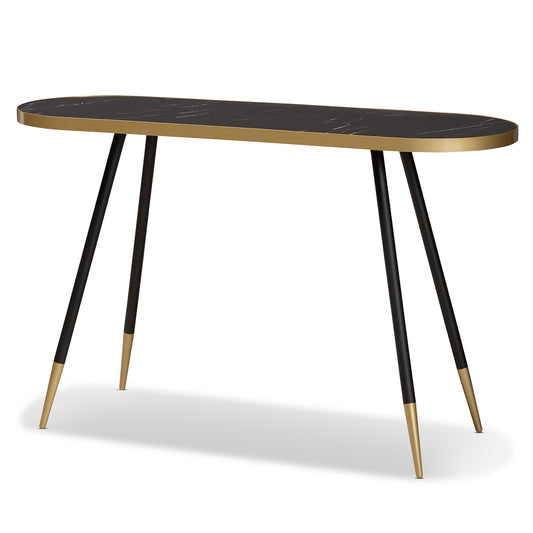 Lauro Console Table Modern Contemporary Design Black Faux Marble Top Two-Tone Gold Black Metal Base