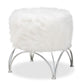 Celia Ottoman - Modern White Faux Fur Upholstered Accent with Silver Metal Base, Stylish Furniture for Living Room or Bedroom