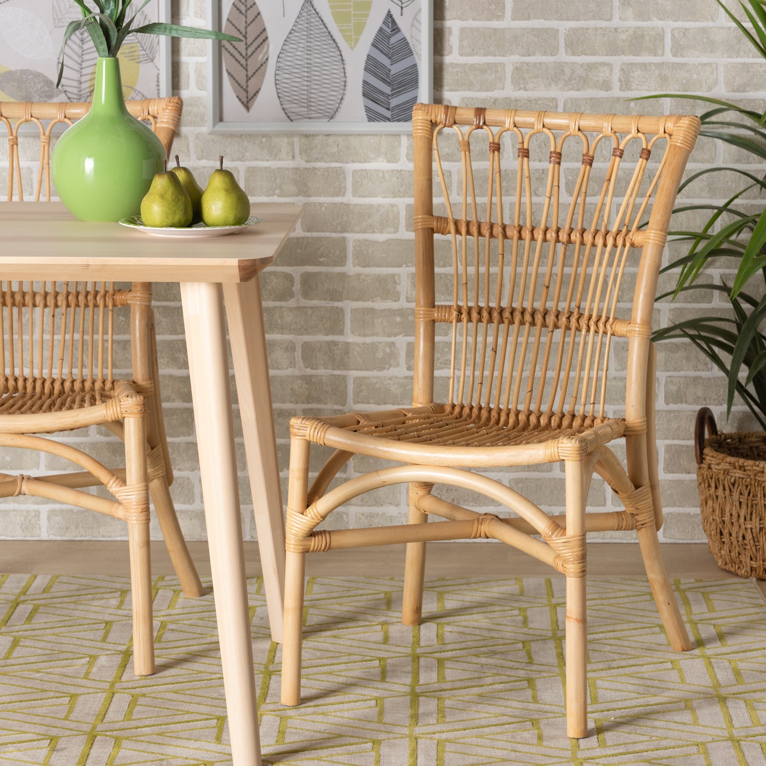 Ammi Modern Bohemian Dining Chair Set 2-Piece Natural Brown Rattan Design for Chic Home Decor