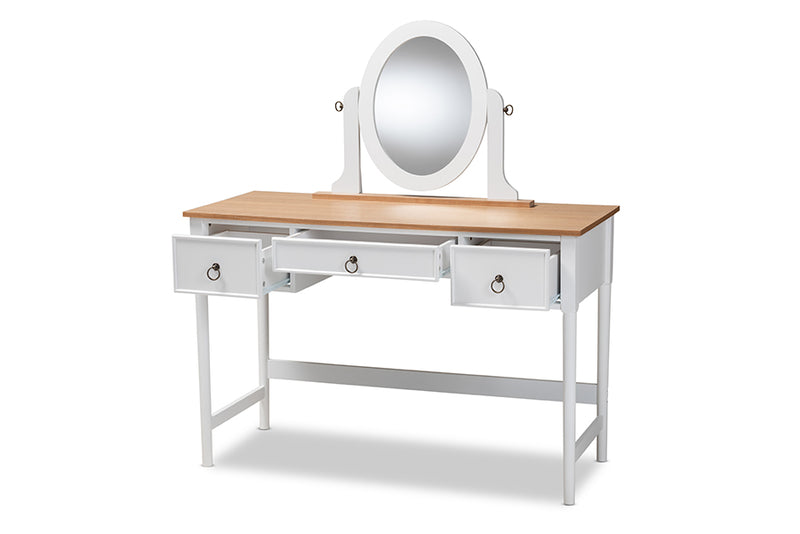 Sylvie Classic Vanity Table White 3-Drawer Wood Design with Mirror for Elegant Bedroom Decor