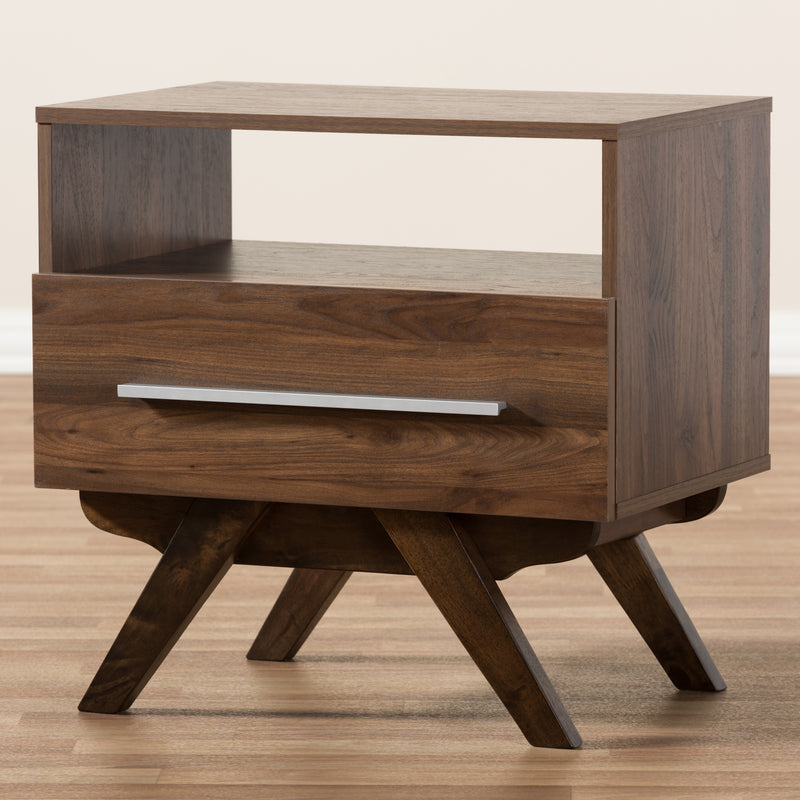 Ashfield Mid-Century Modern Nightstand Walnut Brown Wood with Storage Drawer and Stylish Design