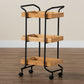 Baxter Mobile Kitchen Cart Modern 3-Tier Design with Oak Brown Wood and Black Metal Frame