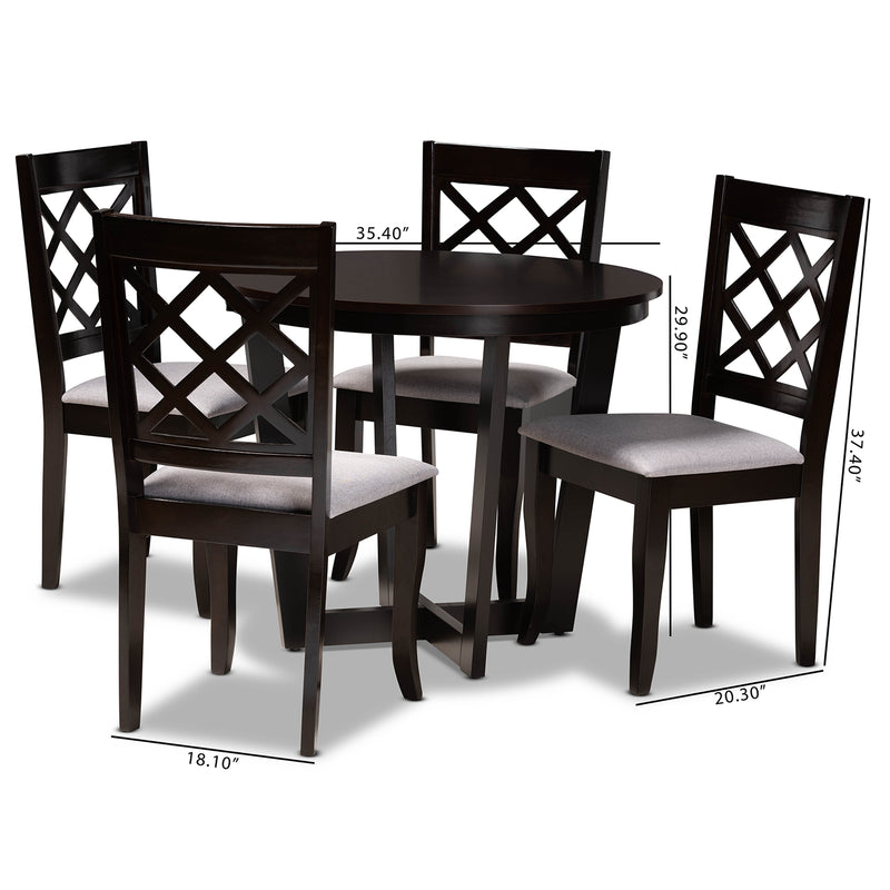 Selby 5-Piece Dining Set Modern Grey Fabric Upholstered Chairs with Dark Brown Finished Wood Table