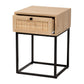 Amelia End Table Mid-Century Modern Design with Natural Brown Wood and Rattan, Featuring 1 Storage Drawer