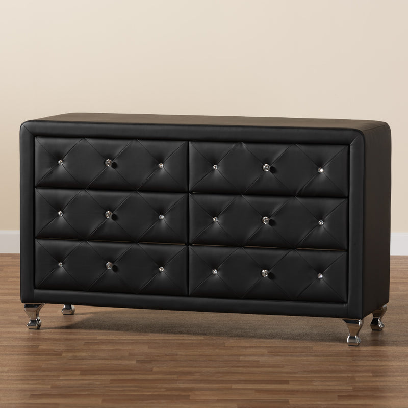 Luminescence Dresser - Black Faux Leather Upholstered