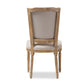 Cadencia Vintage Cottage Dining Side Chair in Weathered Oak with Beige Fabric Upholstery