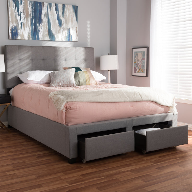 Tibault Queen Size Storage Bed Modern Grey Fabric Upholstered Design with Ample Under-Bed Storage