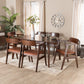 Cleo 7-Piece Dining Set: Mid-Century Modern with Light Brown Faux Leather and Dark Brown Wood Finish