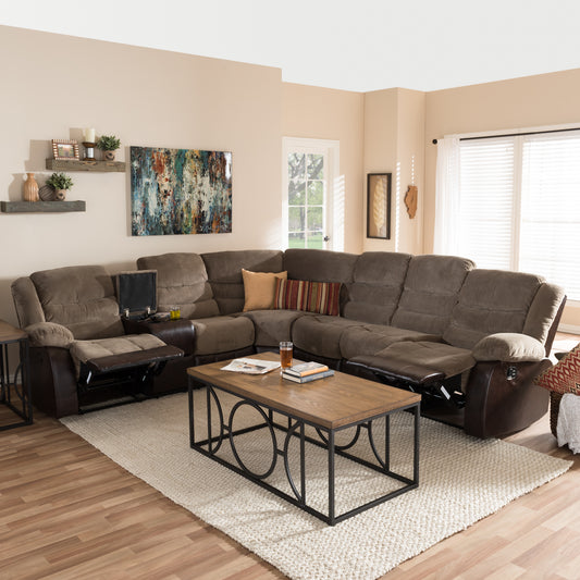 Robinson Sectional Sofa Modern Two-Tone Design in Taupe Fabric and Brown Faux Leather for Stylish Living Rooms