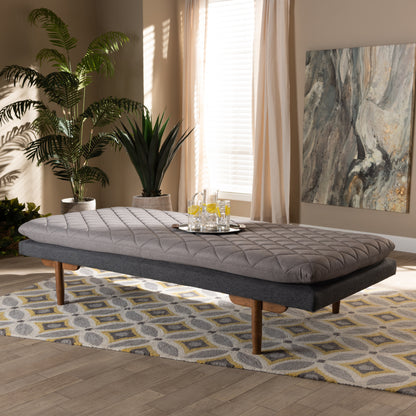 Marit Daybed - Mid-Century Modern Two-Tone Grey Fabric Upholstered with Walnut Finished Wood