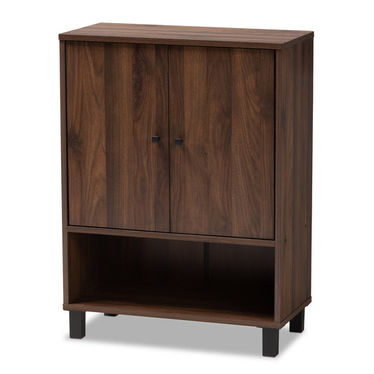 Rossin Shoe Storage Cabinet Modern and Contemporary Walnut Brown Finished 2-Door Wood Entryway