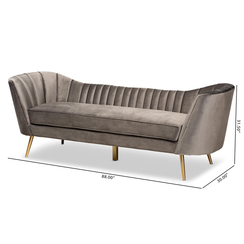 Kailyn Sofa Glam and Luxe Grey Velvet Fabric Upholstered with Gold Finish