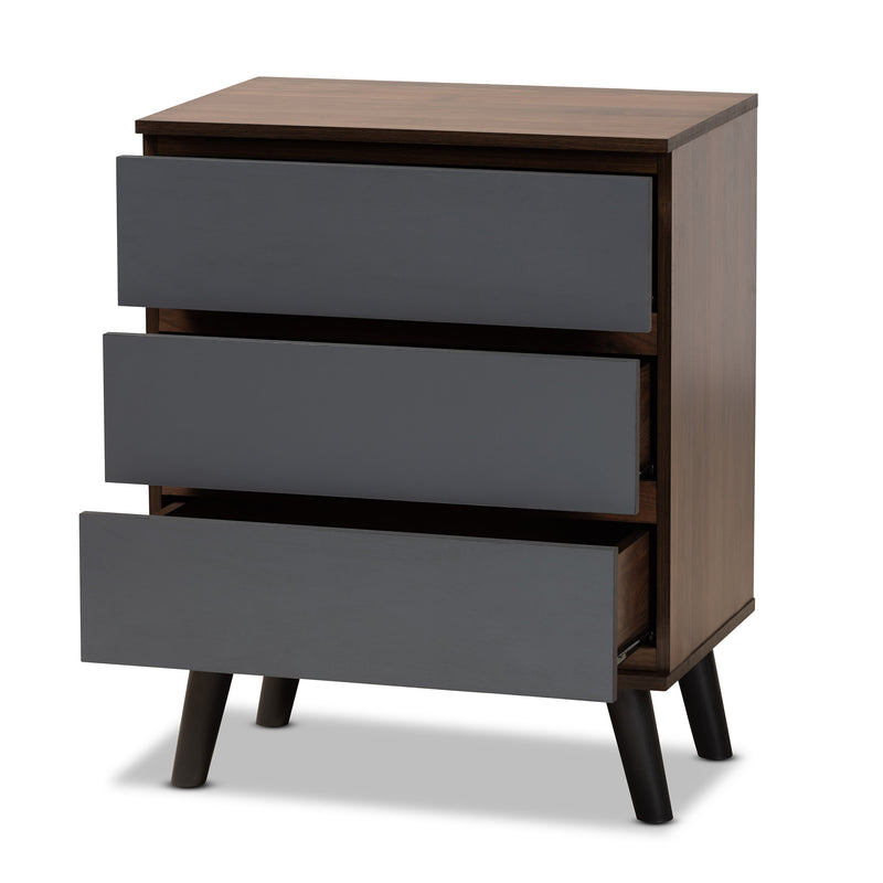 Roldan Bedroom Chest - Modern Two-Tone Walnut and Grey Wood with 3 Drawers for Stylish Storage Solutions