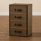 Owen Accent Storage Cabinet Mid-Century Modern Design with Brown Fabric Upholstery and 4 Drawers for Stylish Organization