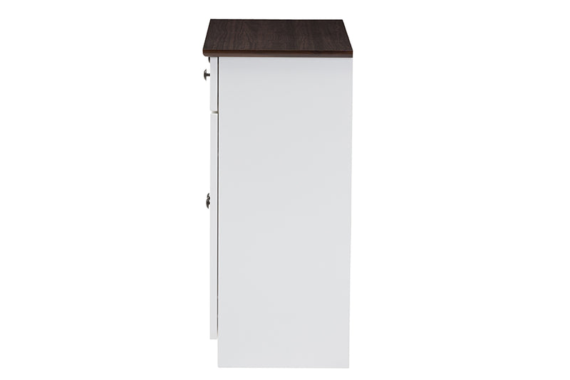 Lauren Buffet Kitchen Cabinet Modern and Contemporary Two-tone White and Dark Brown with Two Doors and Two Drawers