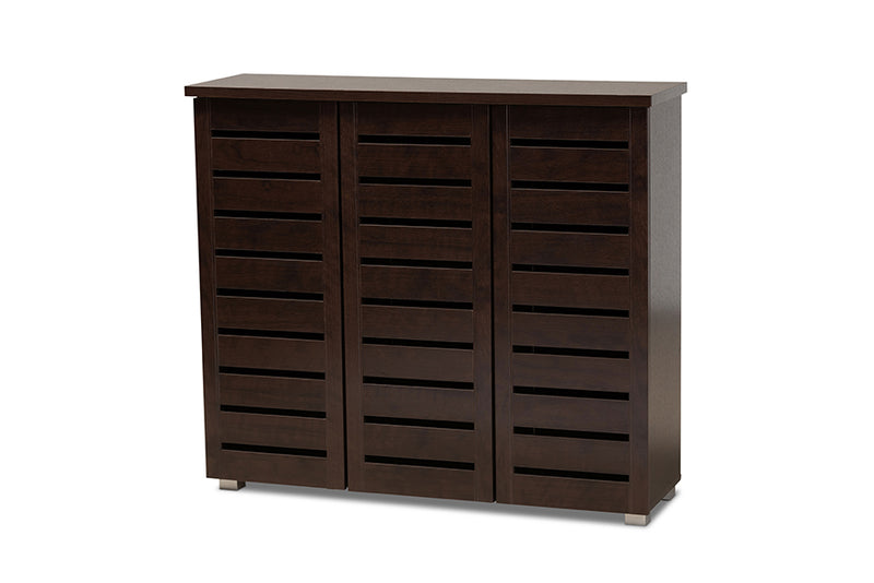 Adalwin Modern and Contemporary 3-Door Dark Brown Wooden Entryway Shoes Storage Cabinet