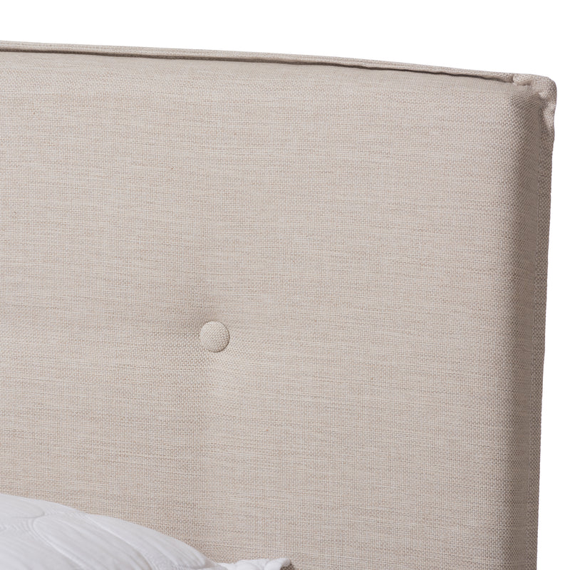 Audrey Bed - Modern and Contemporary Light Beige Fabric Upholstered