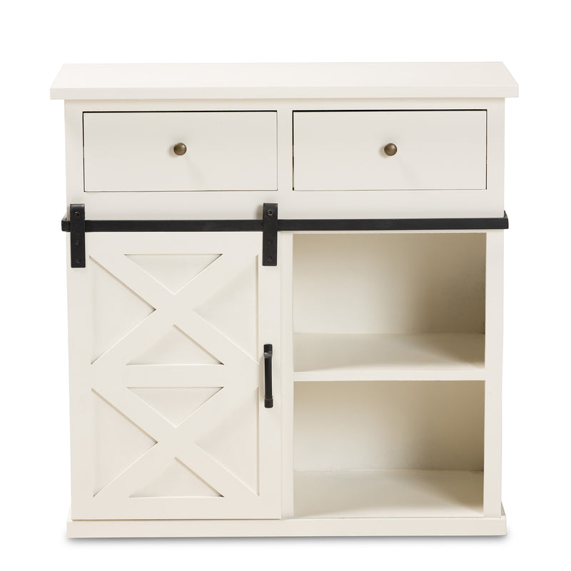 Nadia Sideboard Buffet - Modern Farmhouse Design with White Wood and Black Metal, 2-Door Storage for Dining or Living Room