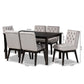 Makar Modern 7-Piece Dining Set with Light Grey Velvet Chairs and Dark Brown Finished Wood Table