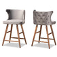 Sagira Counter Stool Set Modern Contemporary Grey Velvet Fabric Upholstered Walnut Brown Finished Wood 2-Piece