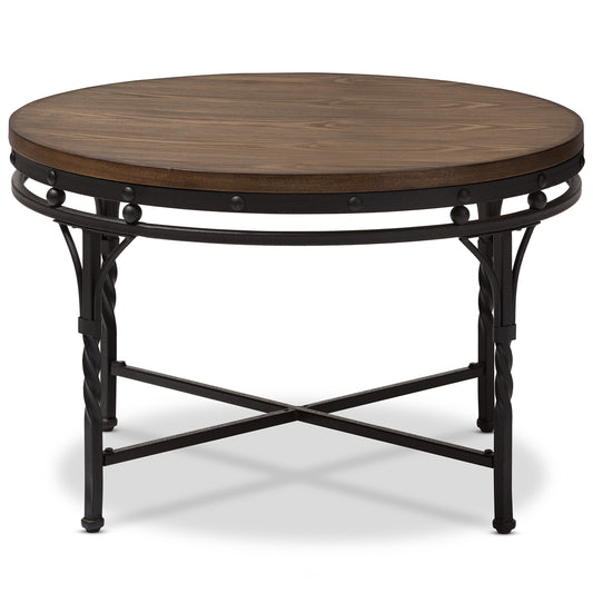 Austin Vintage Industrial Antique Bronze Round Coffee Table - Stylish Living Room Table for Rustic Home Decor and Modern Design